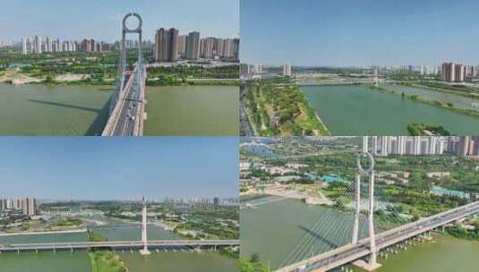 航拍咸阳渭城桥高清在线视频素材下载