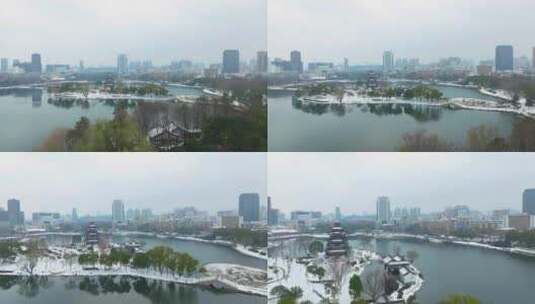 武汉地标紫阳公园雪景风光高清在线视频素材下载