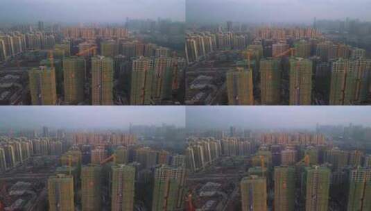 义乌城市房产楼盘建筑工地航拍高清在线视频素材下载