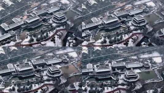 西安大唐芙蓉园雪景高清在线视频素材下载