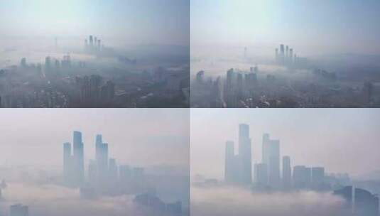 南宁城区平流雾高清航拍视频高清在线视频素材下载