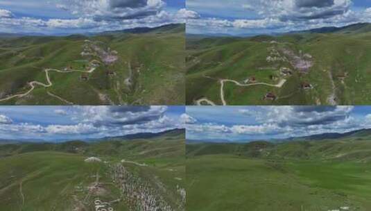 甘孜州亚拉雪山脚下的木雅大寺HDR航拍高清在线视频素材下载