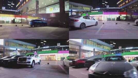夜晚广场停放的汽车豪车特写高清在线视频素材下载