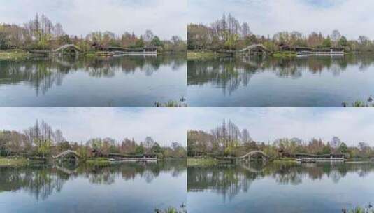 杭州西湖浴鹄湾 亭台楼阁 春季景观 延时高清在线视频素材下载
