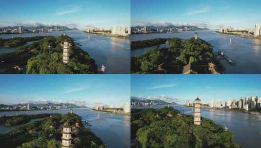 温州江心屿西塔航拍高清在线视频素材下载