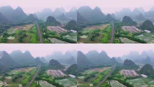 广西桂林高铁线路穿过村庄田园风光高清在线视频素材下载