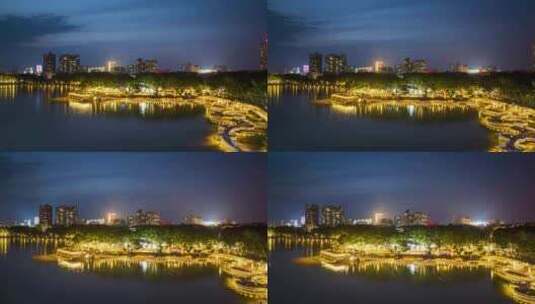 九江南湖夜景游湖航拍视频高清在线视频素材下载