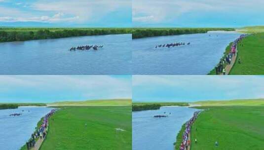 新疆伊犁昭苏天马浴河HDR航拍高清在线视频素材下载