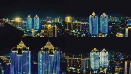 江西赣州双子塔夜景航拍高清在线视频素材下载