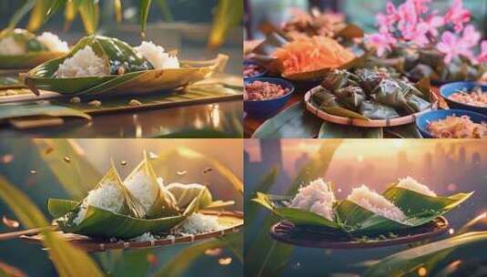端午节习俗吃粽子赛龙舟划龙舟ai素材原创高清在线视频素材下载