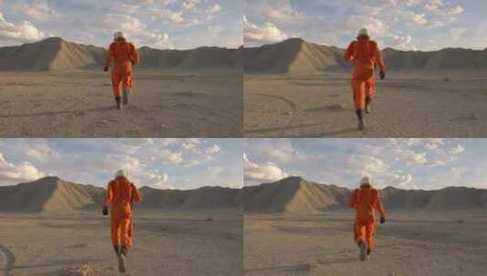 宇航员，沙漠，跑步，宇航员头盔高清在线视频素材下载