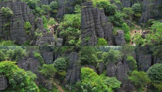 湖北恩施梭布垭石林景区山区喀斯特地貌航拍高清在线视频素材下载