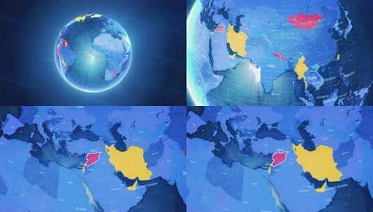 数字时尚世界地图国家缩放叙利亚高清在线视频素材下载