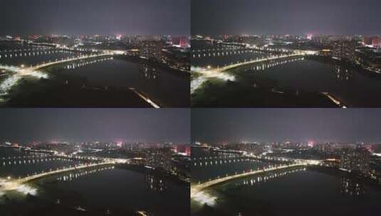 江西抚州抚河桥梁夜景航拍高清在线视频素材下载