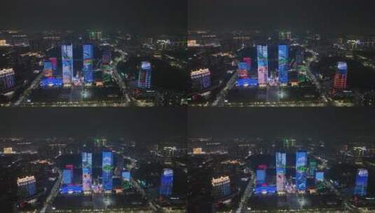 江门五邑华侨广场夜景航拍蓬江万达广场夜景高清在线视频素材下载