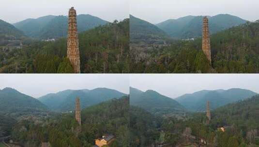 浙江台州国清寺隋塔天台山寺庙古塔宝塔航拍高清在线视频素材下载