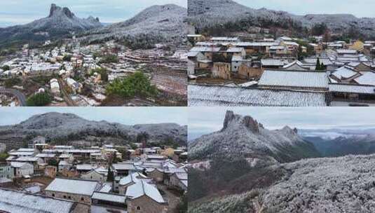 浦江县登高村雪后山村美景航拍高清在线视频素材下载