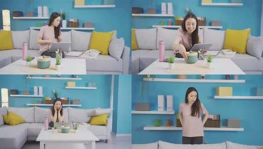 女孩居家使用笔记本电脑高清在线视频素材下载