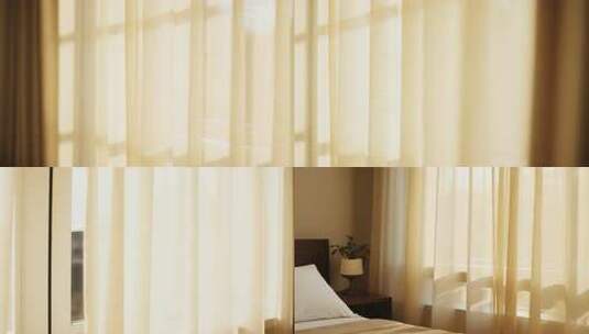 室内阳光透过窗帘光影高清在线视频素材下载