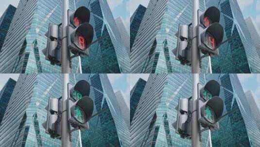 【正版素材】摩天大楼附近的红绿灯高清在线视频素材下载