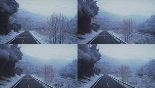 4K雪花洒落道路冬天景色高清在线视频素材下载