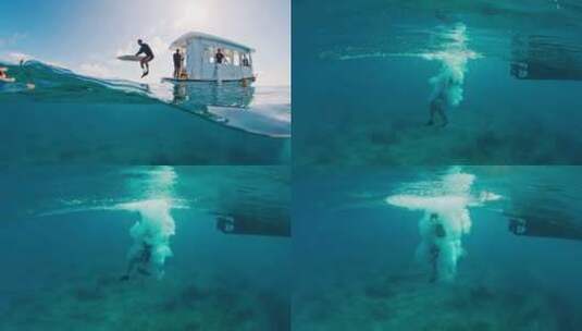 男子船上跳进水里高清在线视频素材下载