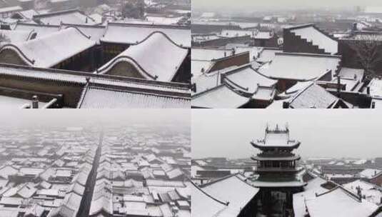 平遥古城冬季雪景高清在线视频素材下载