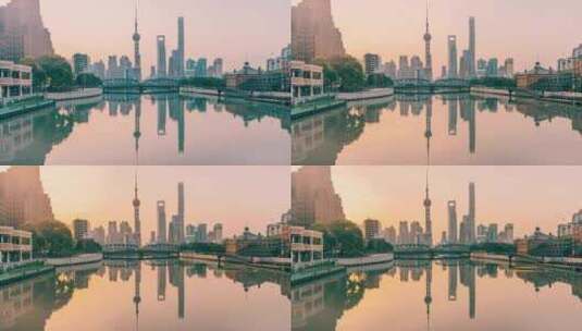 上海外白渡桥与陆家嘴建筑延时摄影高清在线视频素材下载