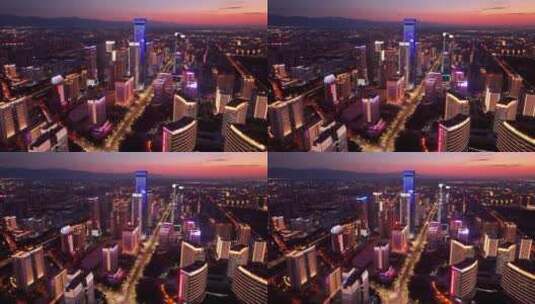 航拍西安高新区都市之门夜景高清在线视频素材下载
