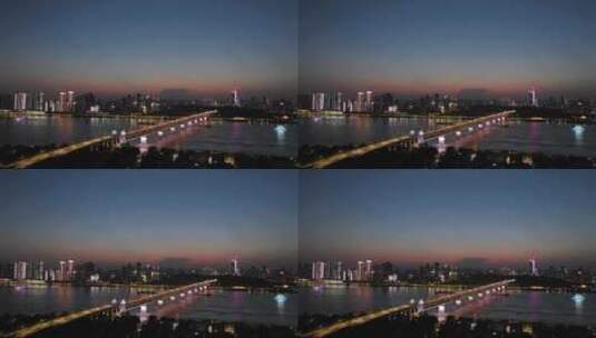武汉夜景航拍长江大桥夜景延时城市建筑风光高清在线视频素材下载