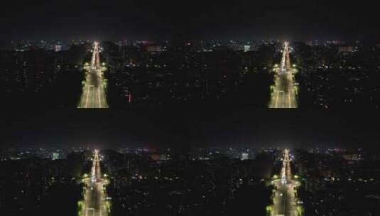 山东潍坊城市夜景交通航拍高清在线视频素材下载