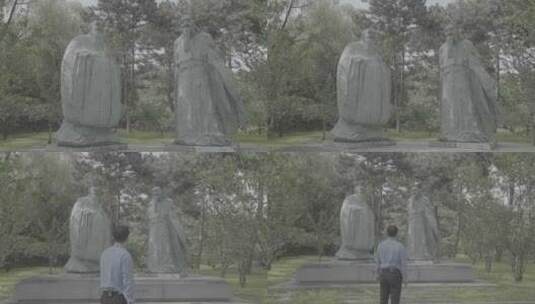 老子 孔子石头雕像高清在线视频素材下载