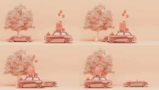 粉色背景载有礼物的小汽车3d渲染高清在线视频素材下载