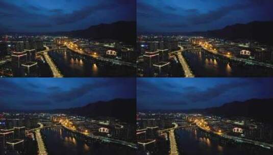 福建福州大景城市夜景灯光航拍高清在线视频素材下载