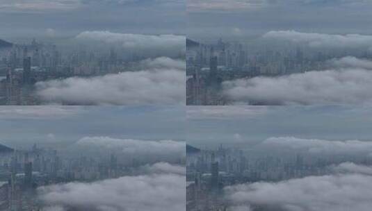 云端上的深圳湾超总基地在建工地航拍空镜高清在线视频素材下载