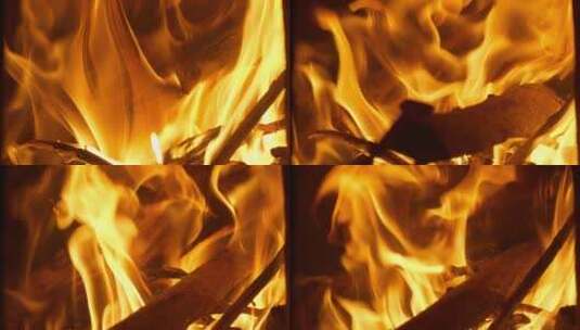 木炭火木柴火焰篝火堆燃烧高清在线视频素材下载