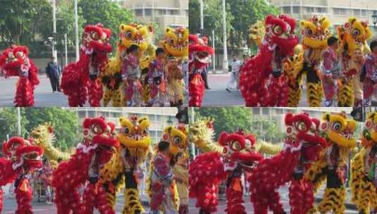 泰国曼谷唐人街街道道路舞龙舞狮节日庆典高清在线视频素材下载