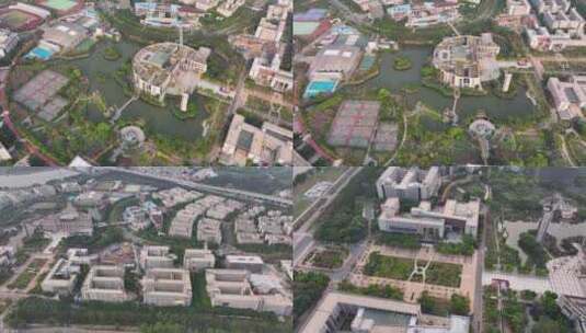 广州大学城校区航拍4K高清在线视频素材下载