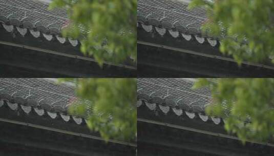 下雨徽派古风建筑青瓦片古镇高清在线视频素材下载