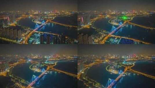 南宁万达茂青山大桥夜景航拍延时视频高清在线视频素材下载