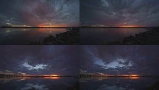 湖泊 河流 流云 日出高清在线视频素材下载