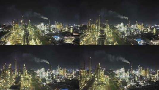 大型石油化工企业石化总厂炼油厂夜景航拍高清在线视频素材下载