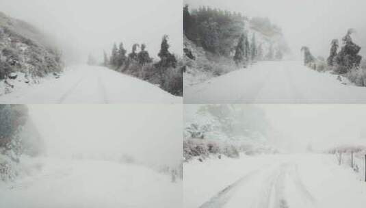 在冬季风雪中的道路前行-广西桂林资源县高清在线视频素材下载