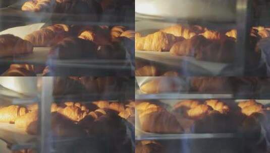 烤箱烘焙制作过程中的现烤牛角包金黄的现烤高清在线视频素材下载