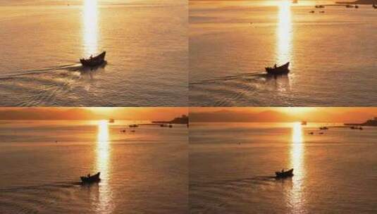 海上落日 落日渔船 海上养殖  金色海面高清在线视频素材下载