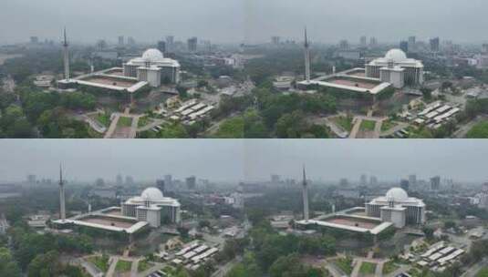 印尼雅加达伊斯蒂克拉尔清真寺城市航拍高清在线视频素材下载