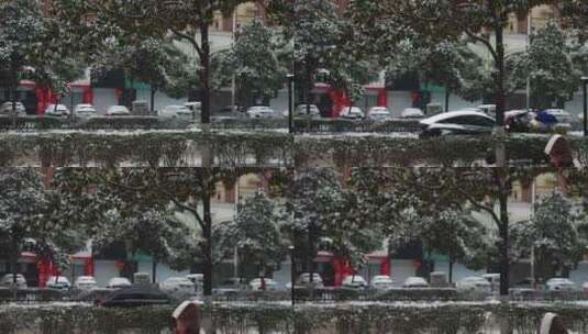 下大雪的时候的城市道路高清在线视频素材下载