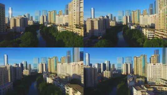 晴空蓝天阳光明媚的成都城市景观高清在线视频素材下载