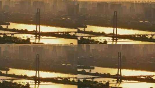 航拍咸阳渭城桥 黄昏车流高清在线视频素材下载
