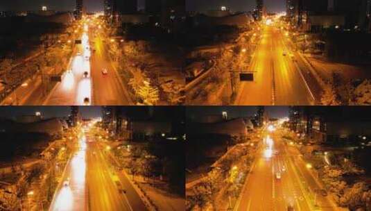 杭州下沙金沙大道夜景车辆车流延时摄影高清在线视频素材下载